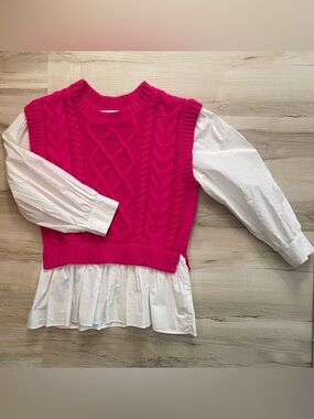 English Factory Hot Pink Cable Knit Sleeveless Sweater Vest